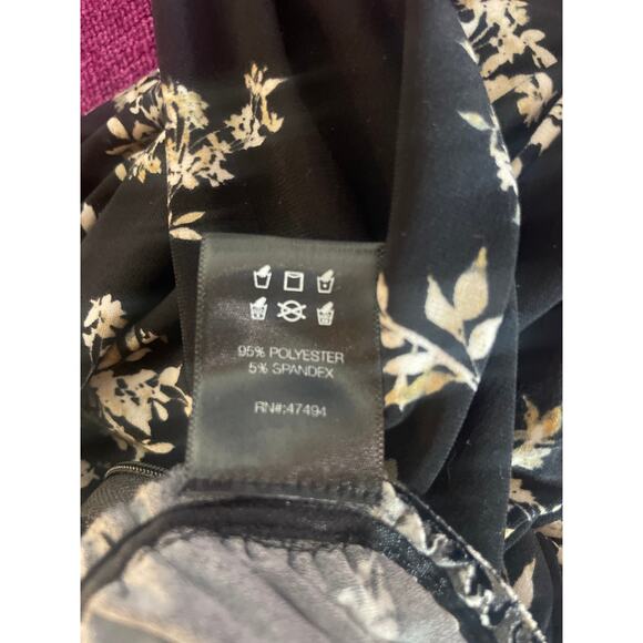 NORMA KAMALI Floral Print Shirred Jumpsuit STRETCHY SLINKY Wide Leg Black Sz XS - Picture 6 of 8